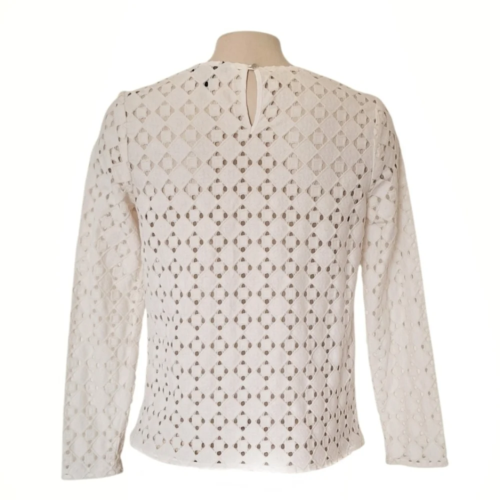 Banana Republic Cream Lattice Cutout Long Sleeve Top XS